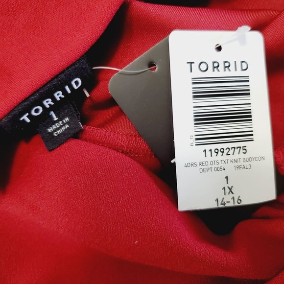 Torrid Off the Shoulder OTS Textured Knit Chest Knot Bodycon, Sz 14/16, NWT - Picture 7 of 7